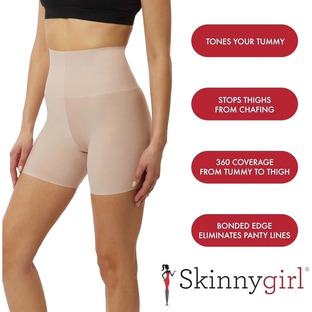 Skinnygirl High Waisted Tummy Control Shapewear Shorts Nude‎ Beige Mid Thigh